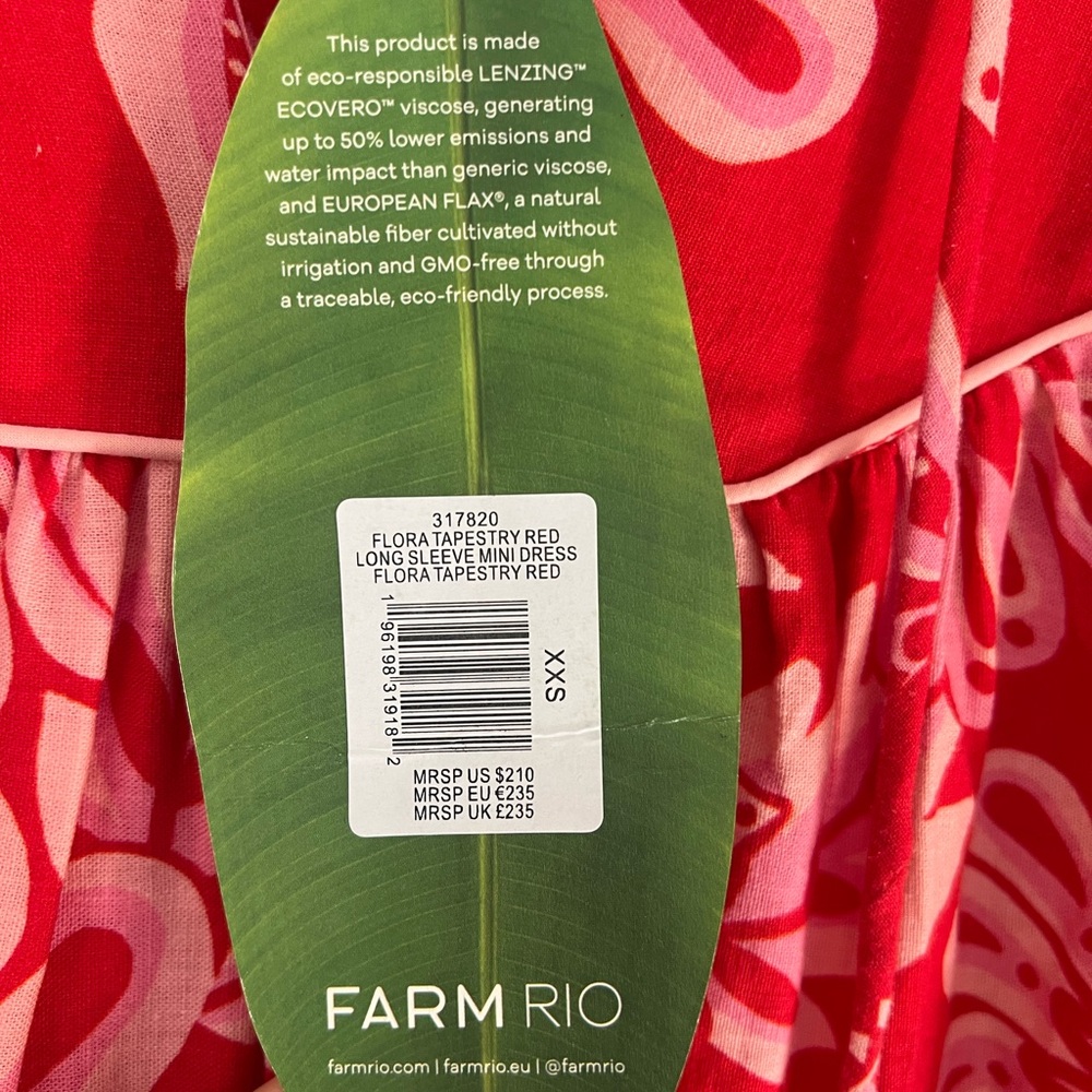 Farm Rio Flora Tapestry Red Long sleeve dress xxs - Picture 9 of 10